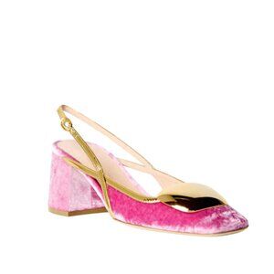 Rupert Sanderson Cavalla Slingback Pumps Heels Womens 36 6 Pink Velvet Gold Shoe